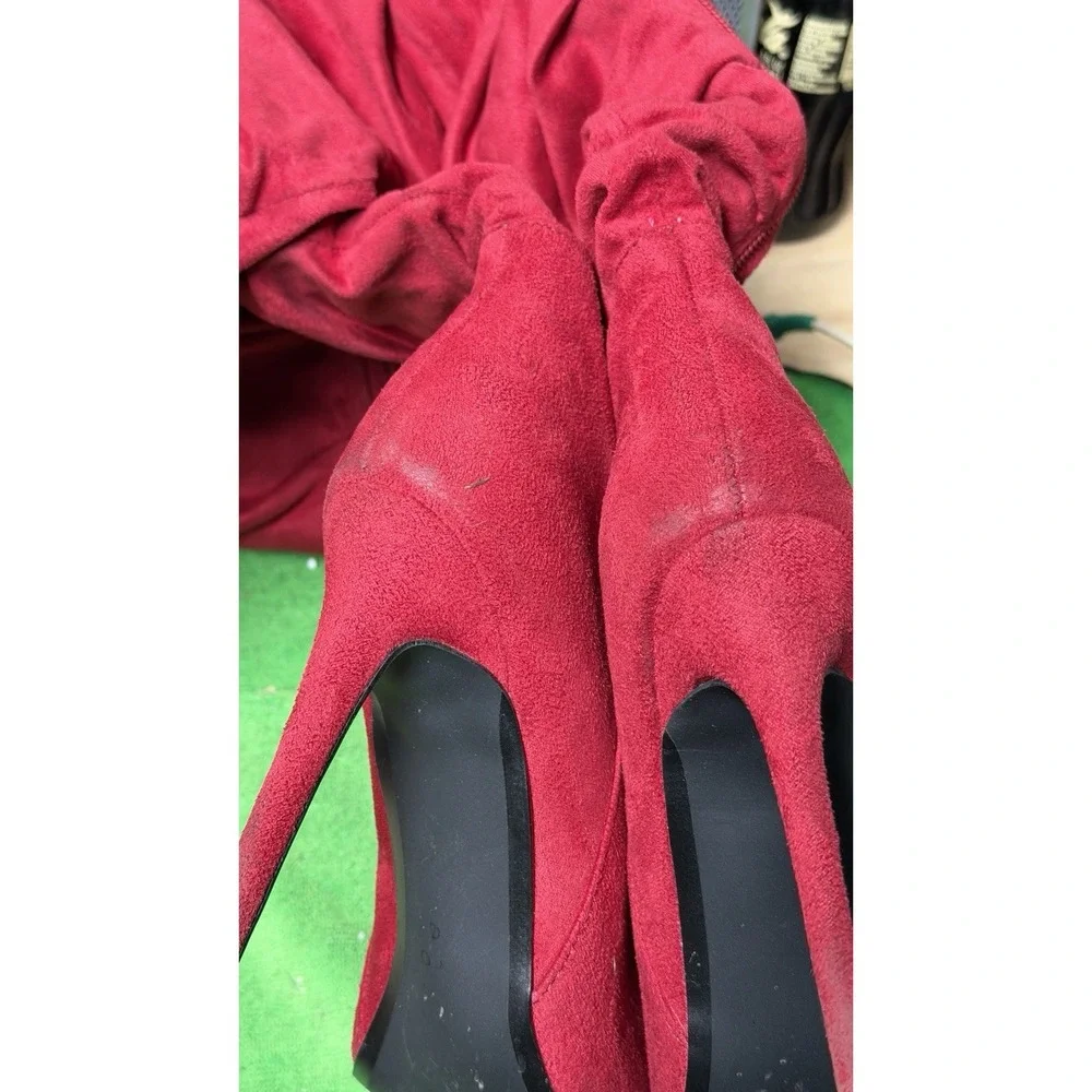 Red Over The‎ Knee Boots Nadine Size 8.5 EU 39 Stiletto Heels